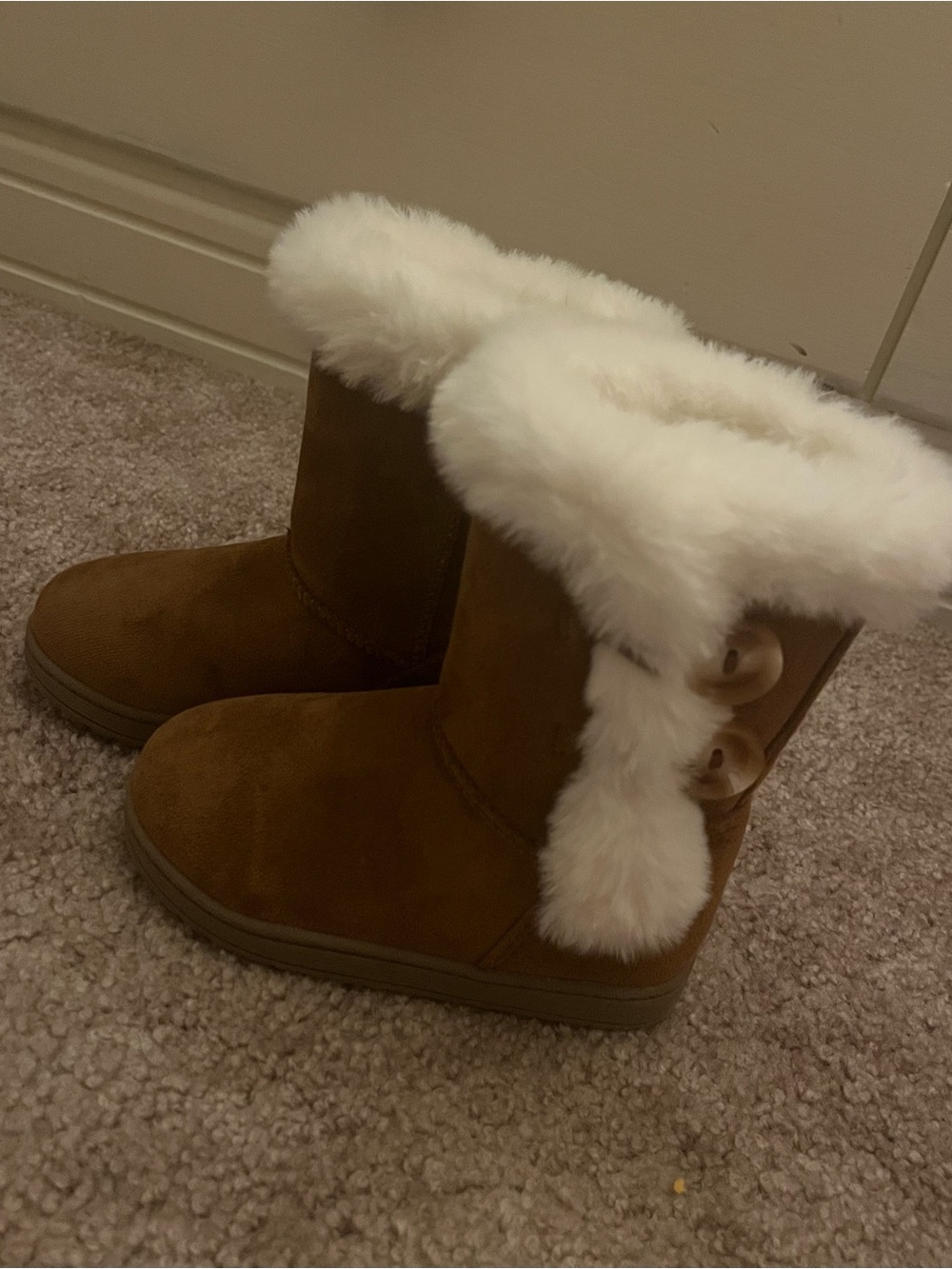 Cat & Jack Brown Faux Suede Boots with White Faux Fur Trim